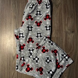 Disney Gray Fleece Pajama Pants with Red & Black Plaid Mickeys